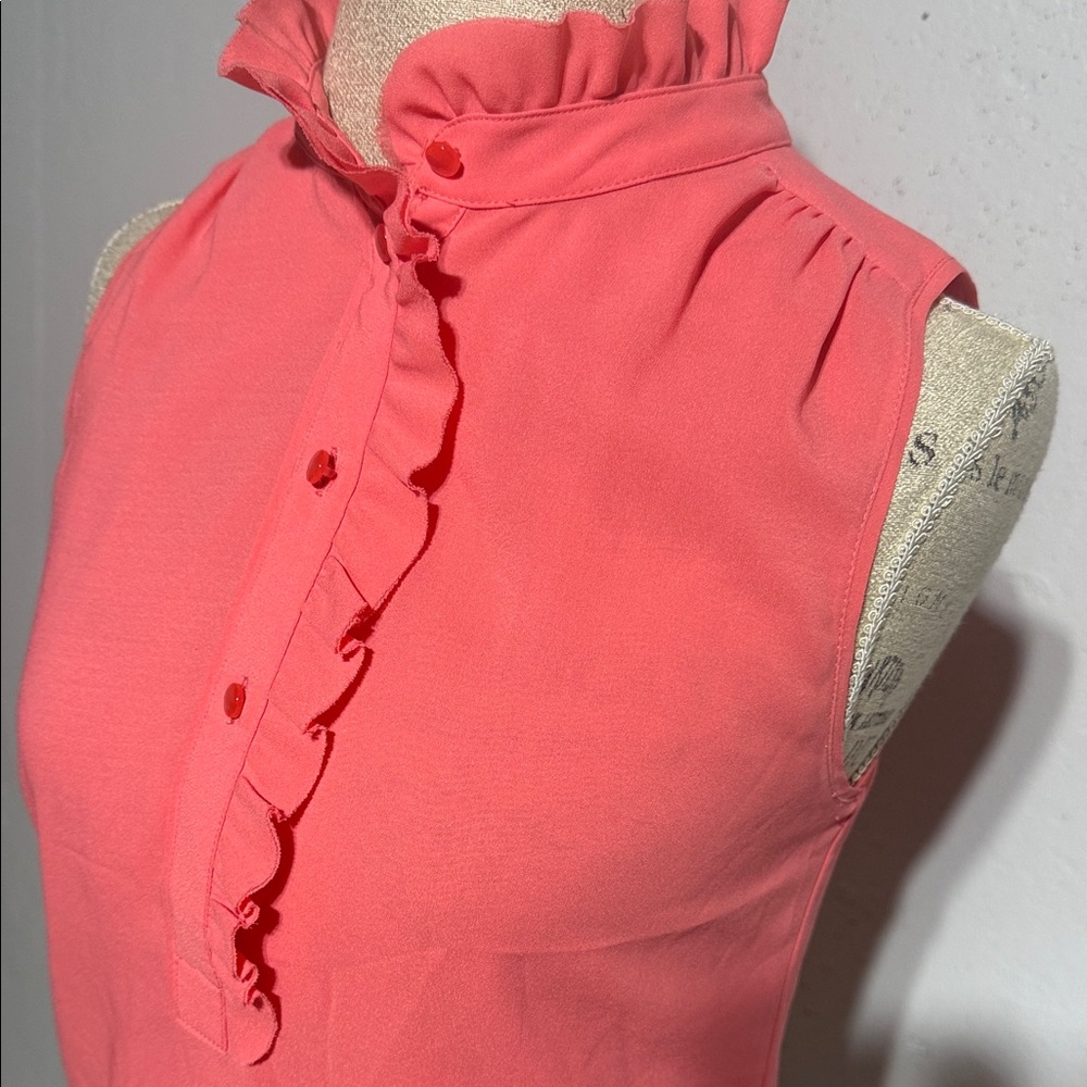 J. Crew Coral Ruffle Front Blouse